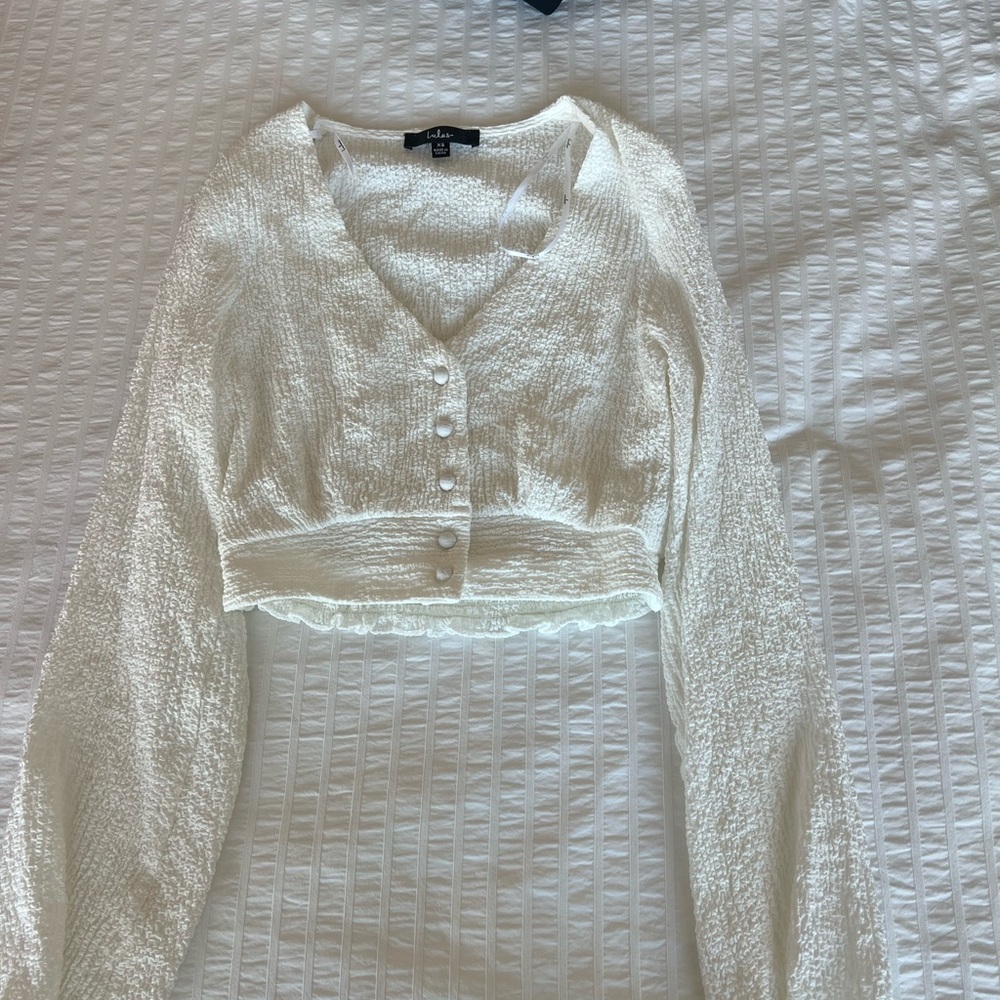Lulu's Cream Textured Button Crop Top